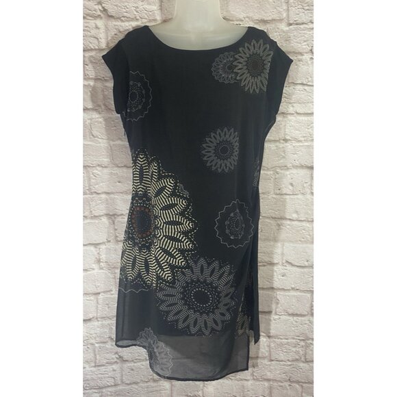 Desigual Black Mandalas Design Chiffon Overlay Stretchy Dress EUR 44 (US 16) - Picture 1 of 11
